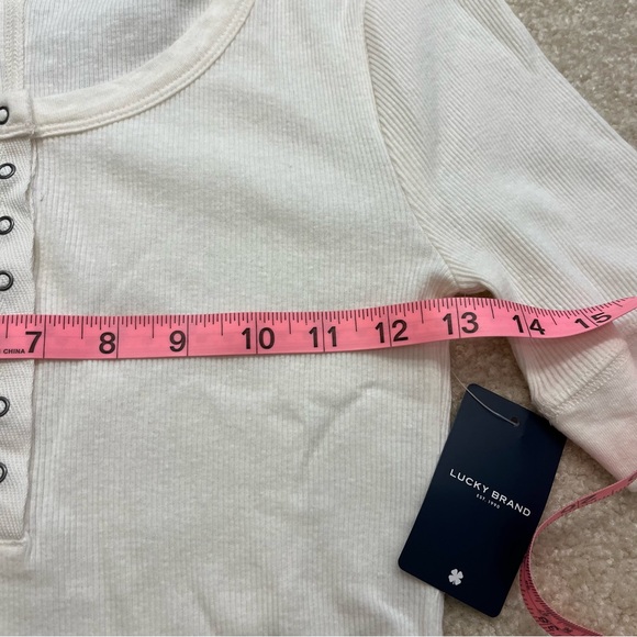 NEW Lucky Brand Shirt Womens Extra Small Ivory White Popover Ribbed Fitted - Picture 7 of 9
